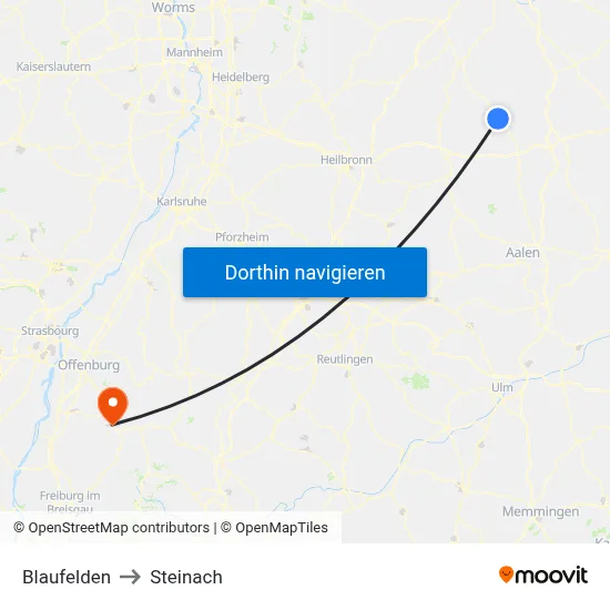 Blaufelden to Steinach map