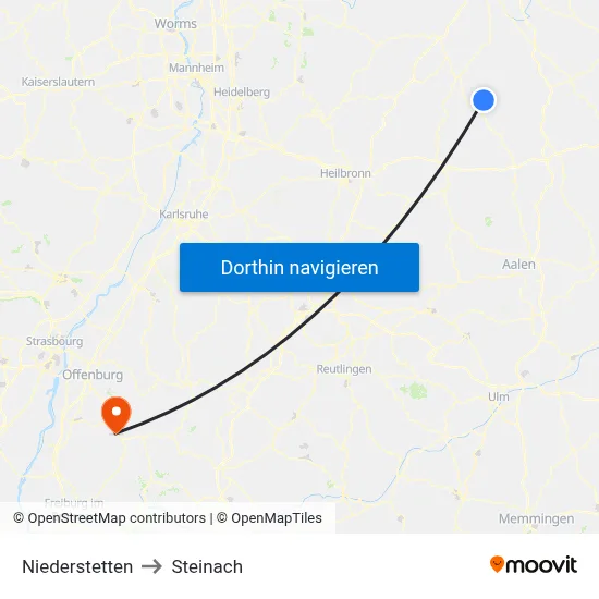 Niederstetten to Steinach map