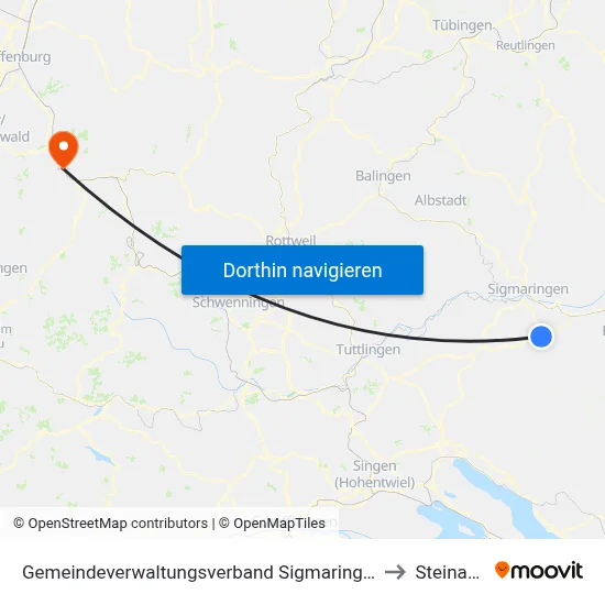 Gemeindeverwaltungsverband Sigmaringen to Steinach map
