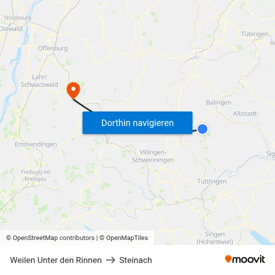 Weilen Unter den Rinnen to Steinach map