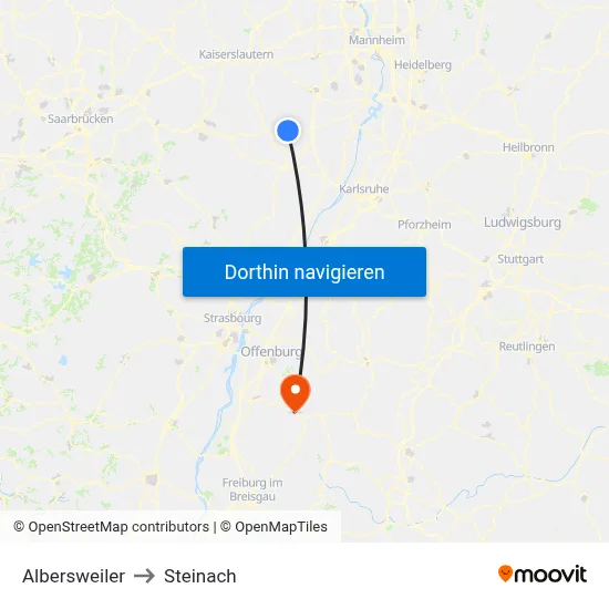 Albersweiler to Steinach map