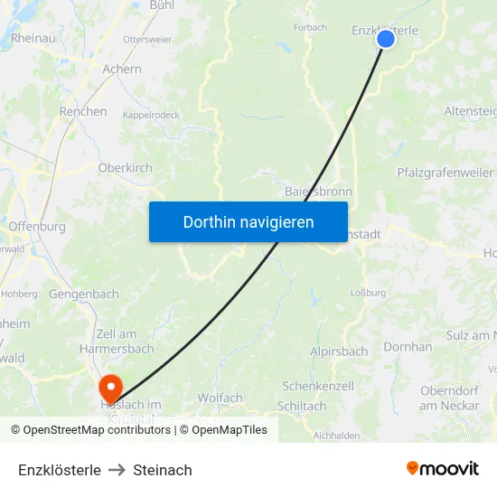 Enzklösterle to Steinach map