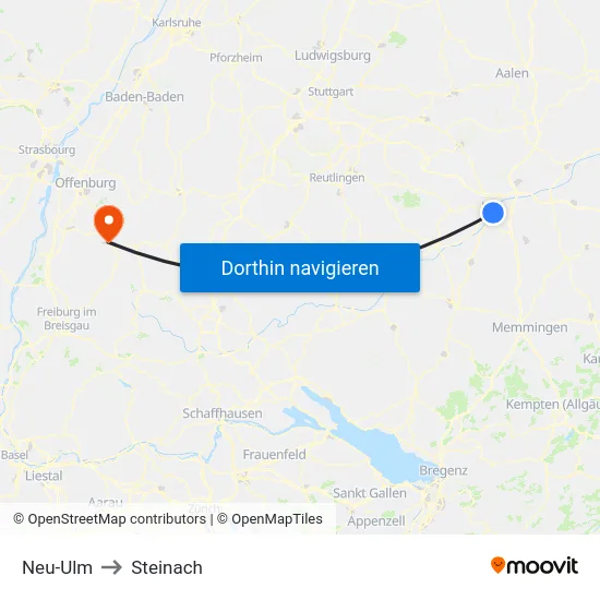 Neu-Ulm to Steinach map