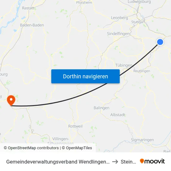 Gemeindeverwaltungsverband Wendlingen am Neckar to Steinach map