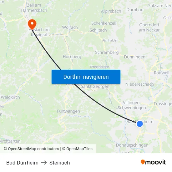 Bad Dürrheim to Steinach map