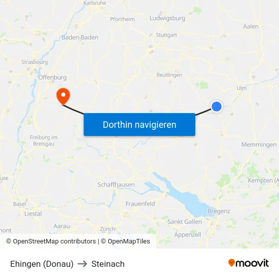 Ehingen (Donau) to Steinach map