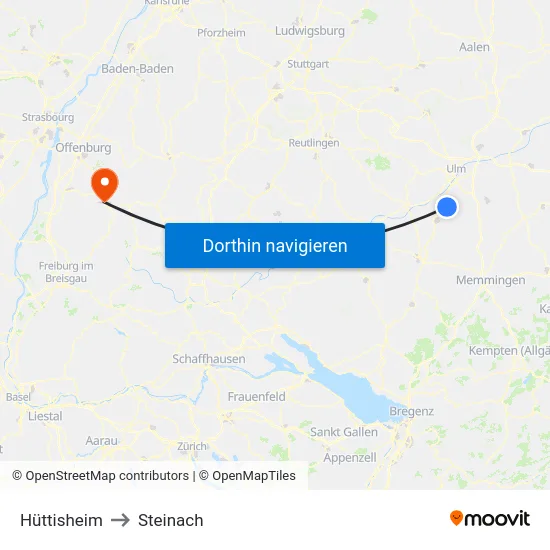 Hüttisheim to Steinach map