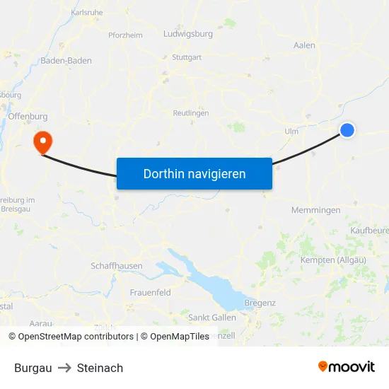 Burgau to Steinach map