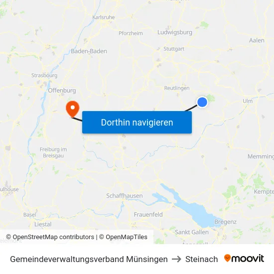 Gemeindeverwaltungsverband Münsingen to Steinach map