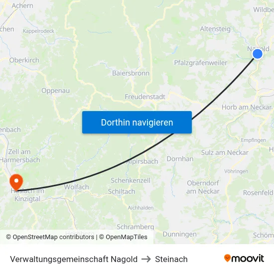 Verwaltungsgemeinschaft Nagold to Steinach map