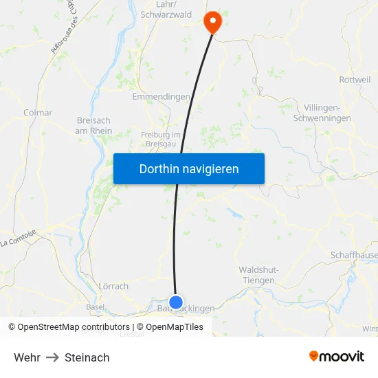 Wehr to Steinach map