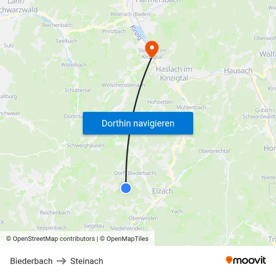 Biederbach to Steinach map