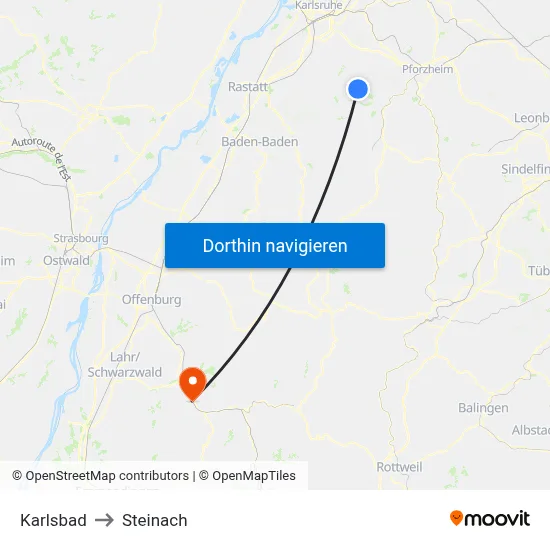 Karlsbad to Steinach map