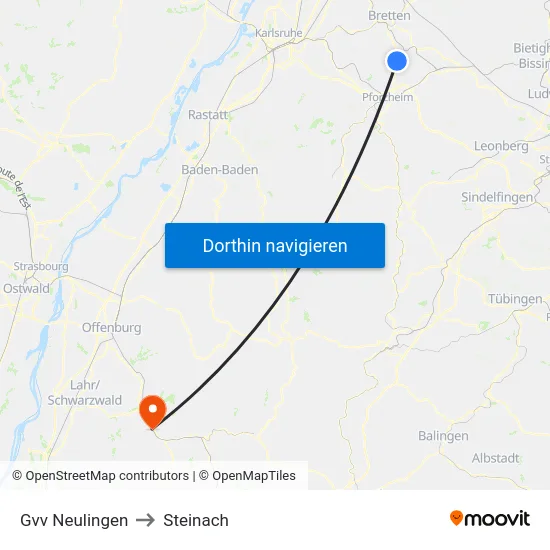 Gvv Neulingen to Steinach map