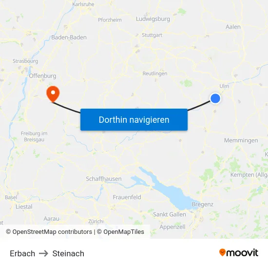 Erbach to Steinach map