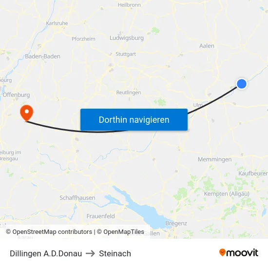 Dillingen A.D.Donau to Steinach map