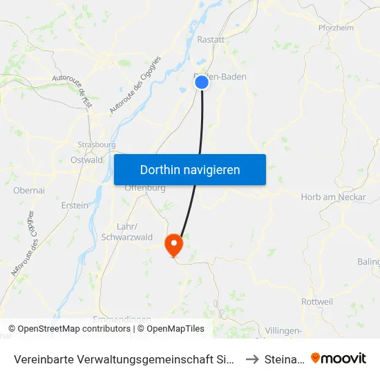 Vereinbarte Verwaltungsgemeinschaft Sinzheim to Steinach map