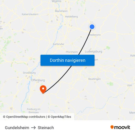 Gundelsheim to Steinach map