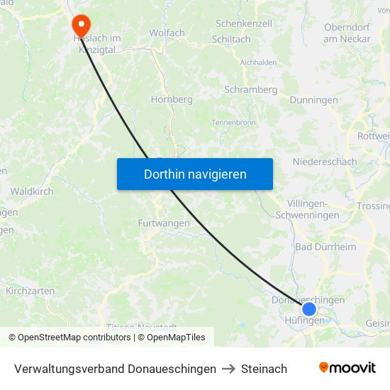 Verwaltungsverband Donaueschingen to Steinach map