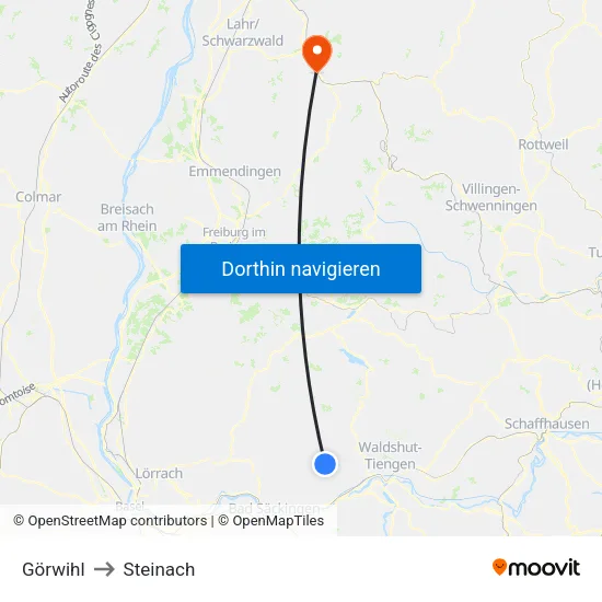 Görwihl to Steinach map