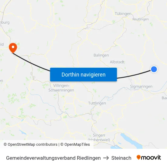 Gemeindeverwaltungsverband Riedlingen to Steinach map