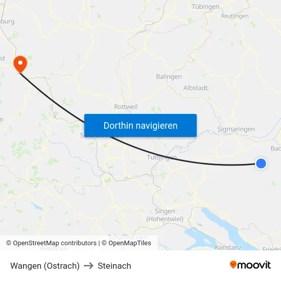 Wangen (Ostrach) to Steinach map