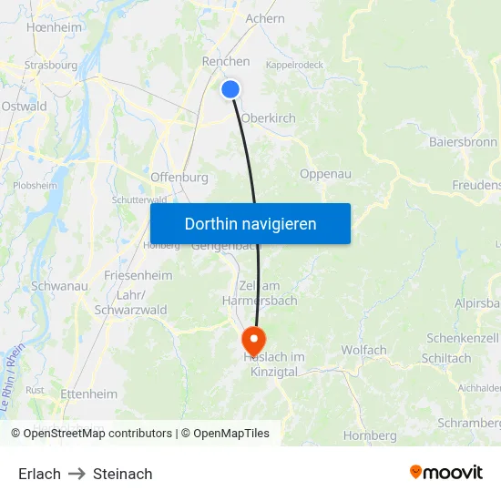 Erlach to Steinach map