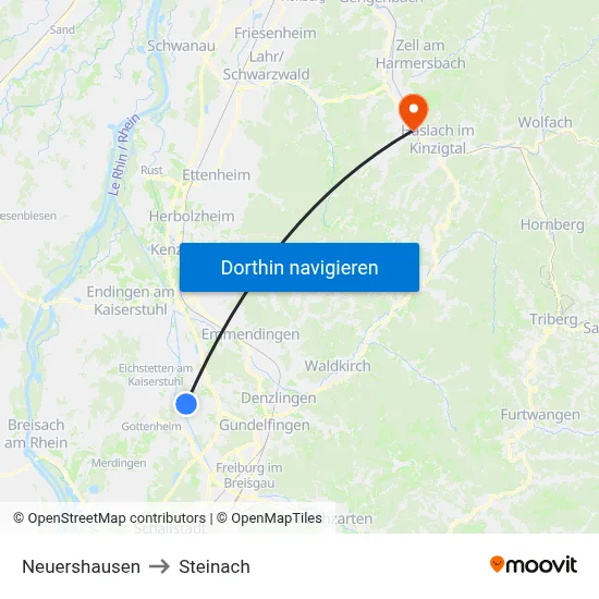 Neuershausen to Steinach map