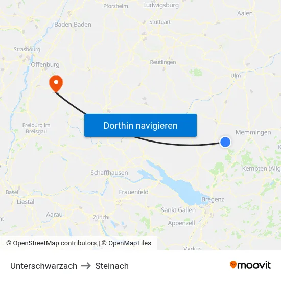 Unterschwarzach to Steinach map