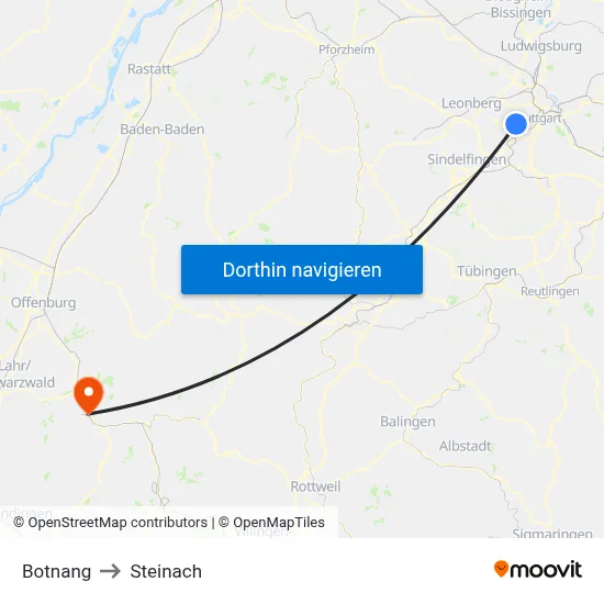 Botnang to Steinach map