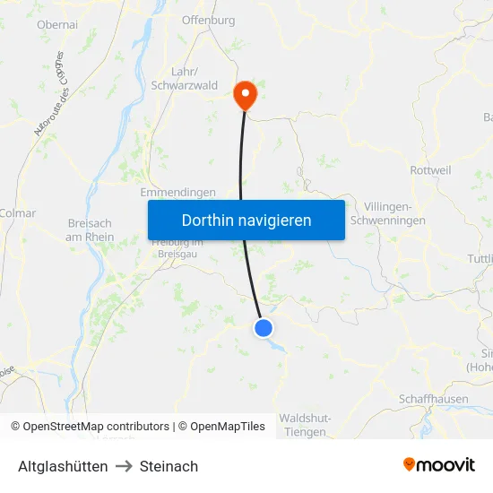 Altglashütten to Steinach map