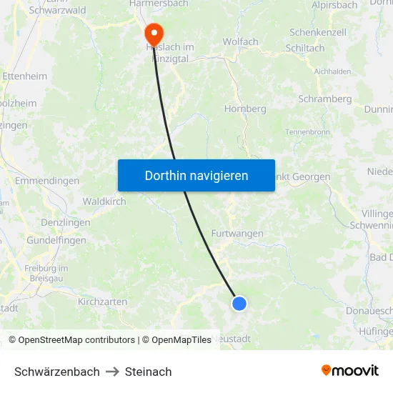 Schwärzenbach to Steinach map