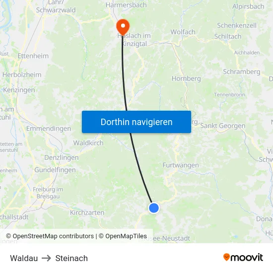 Waldau to Steinach map