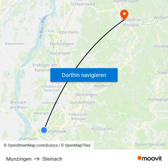 Munzingen to Steinach map