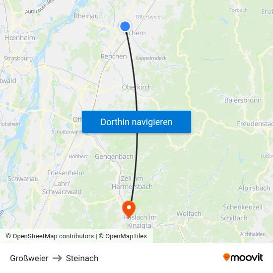 Großweier to Steinach map