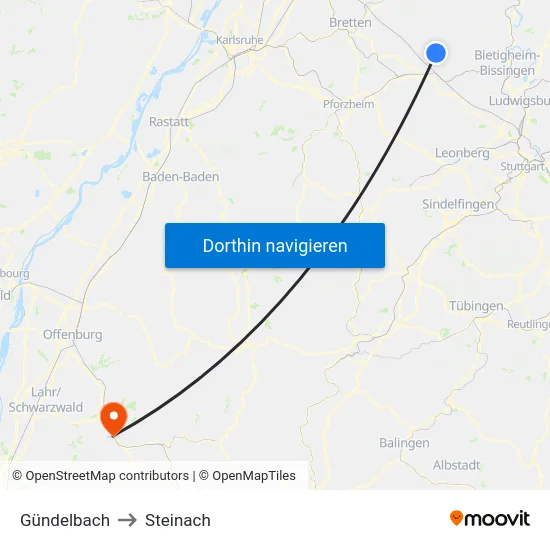 Gündelbach to Steinach map