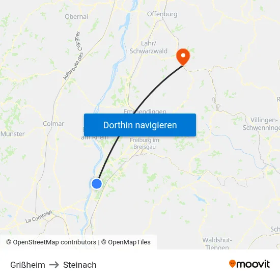 Grißheim to Steinach map