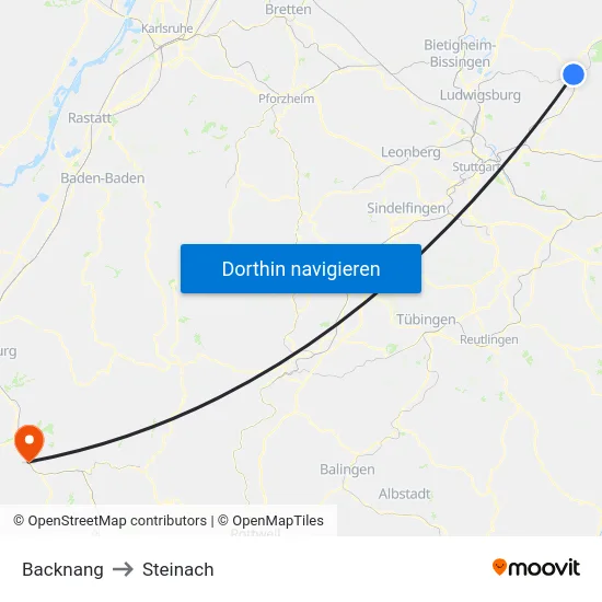 Backnang to Steinach map