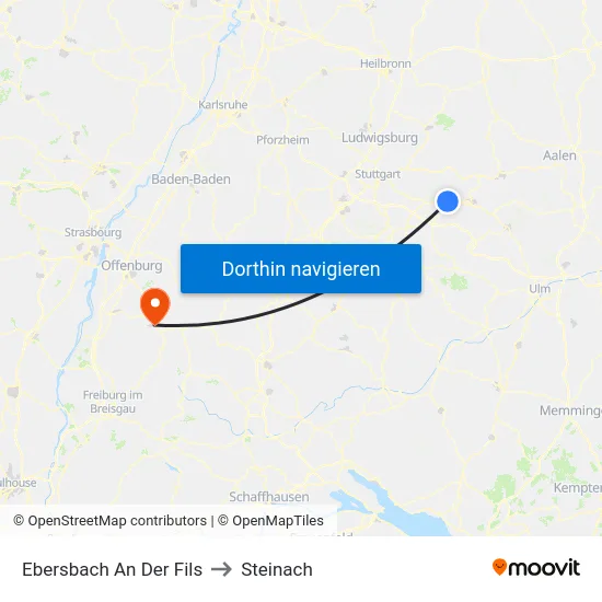 Ebersbach An Der Fils to Steinach map