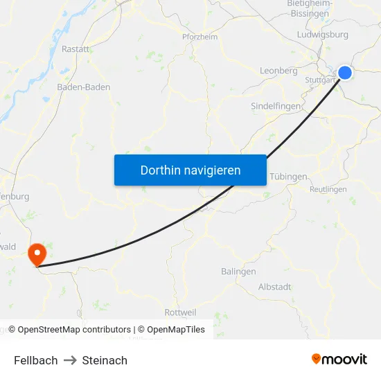 Fellbach to Steinach map