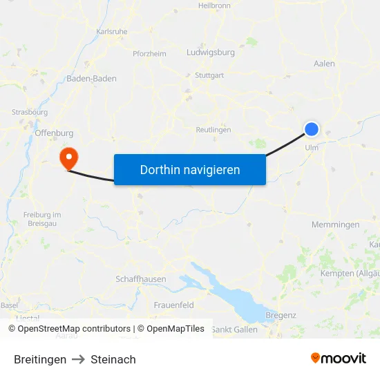 Breitingen to Steinach map