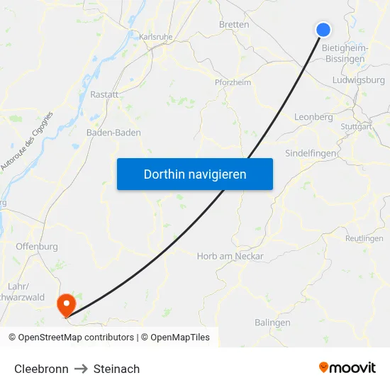 Cleebronn to Steinach map
