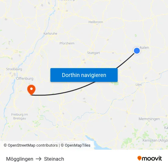 Mögglingen to Steinach map