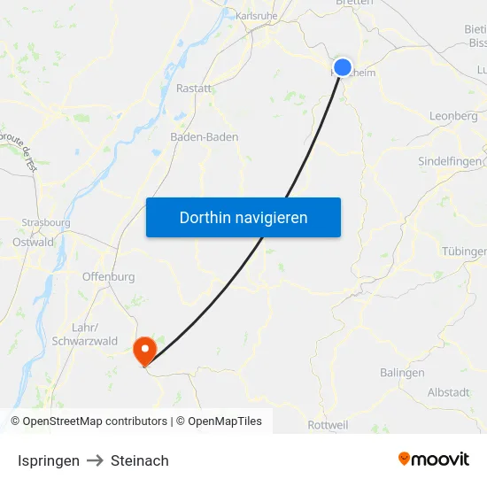 Ispringen to Steinach map