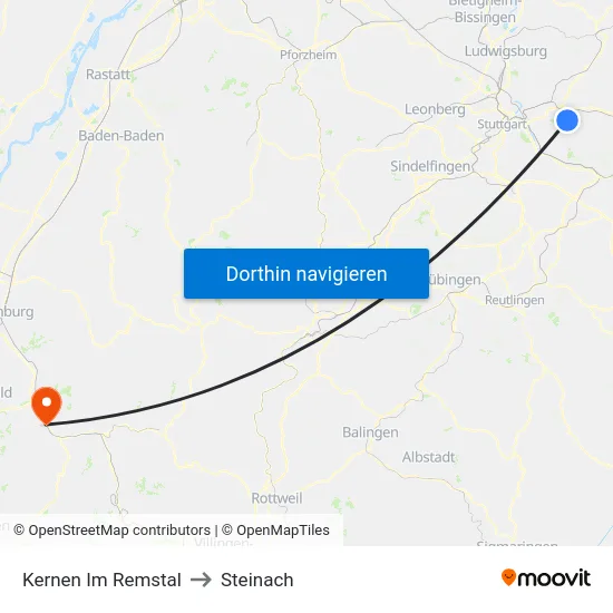 Kernen Im Remstal to Steinach map