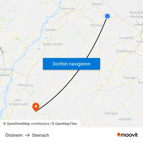 Ötisheim to Steinach map