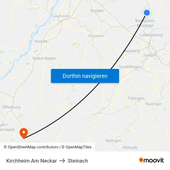 Kirchheim Am Neckar to Steinach map