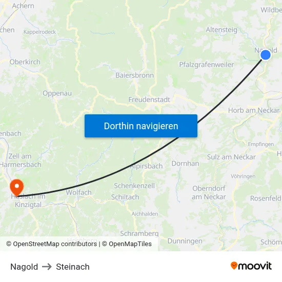 Nagold to Steinach map