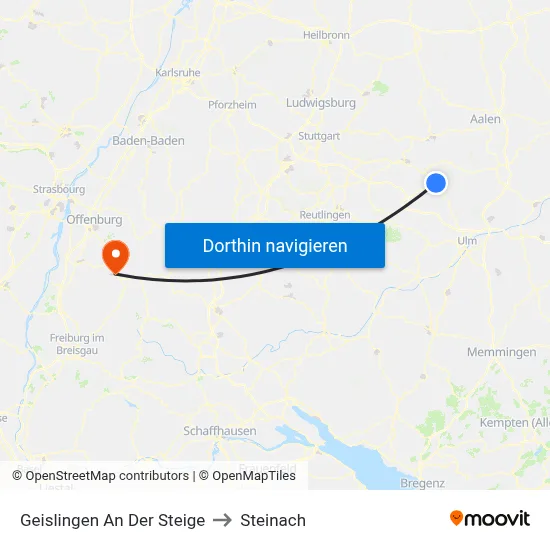 Geislingen An Der Steige to Steinach map