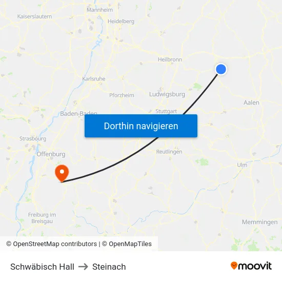 Schwäbisch Hall to Steinach map